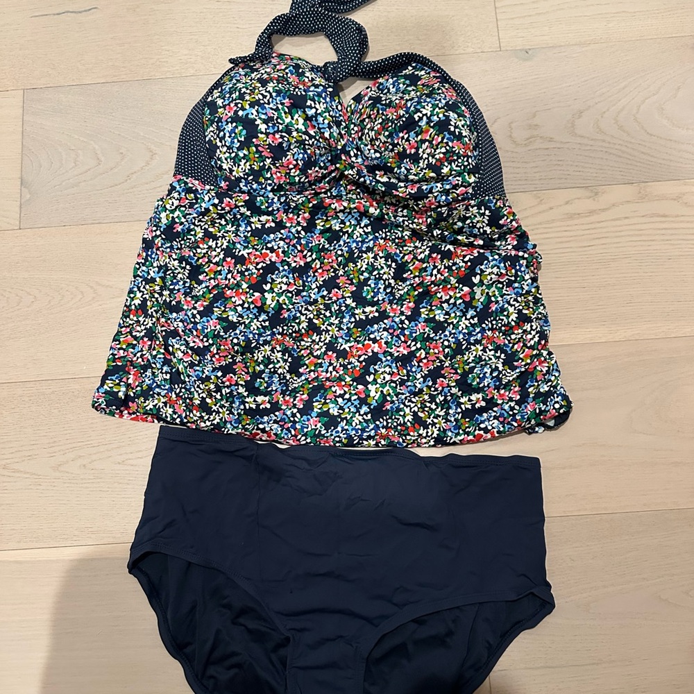 Anne Cole Floral Halter Tankini with Navy Bottom swimsuit